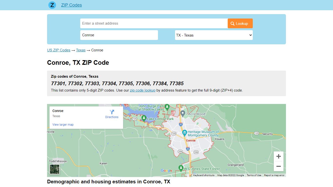 Conroe, Texas ZIP Codes