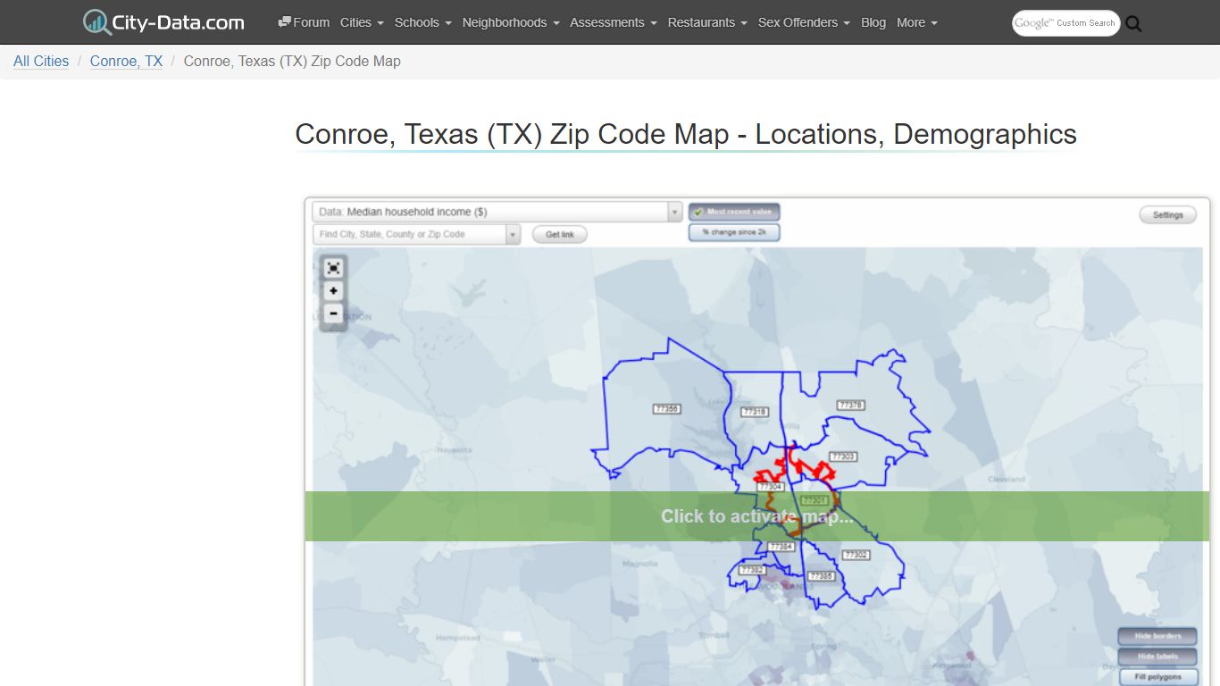 Conroe, Texas (TX) Zip Code Map - Locations, Demographics